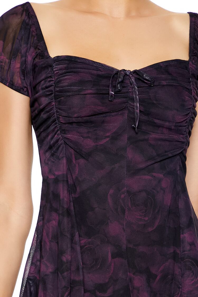  Forever 21 Ruched Floral Mini Skort Dress - plum-multi-swatch - Bonton