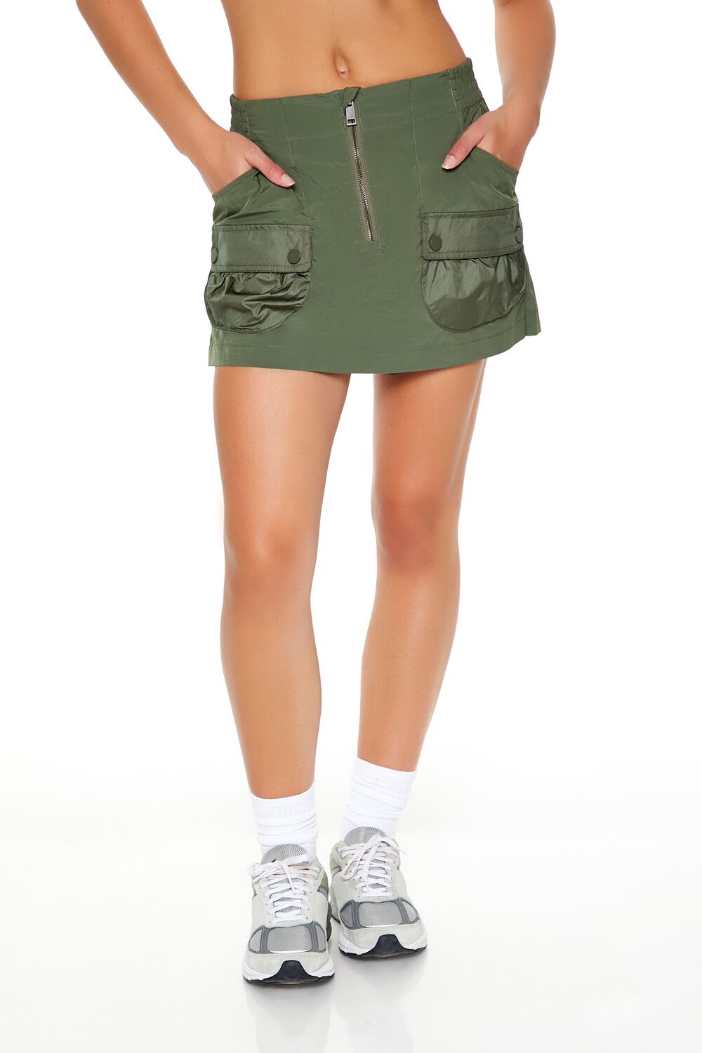  Forever 21 Active Zip-Up Cargo Skort - taupe - Bonton
