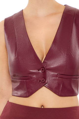 Faux Leather Cropped Vest