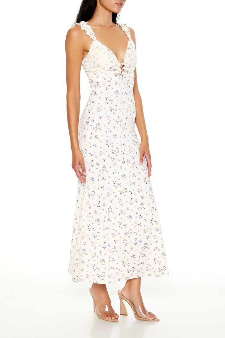 Forever 21 Plunging Ditsy Floral Maxi Dress - cream-multi - Bonton