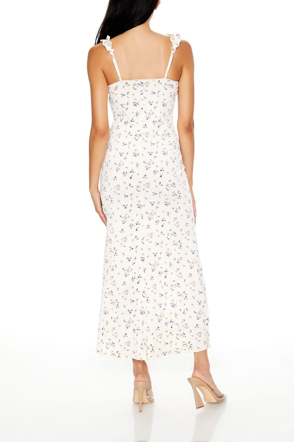  Forever 21 Plunging Ditsy Floral Maxi Dress - cream-multi - Bonton