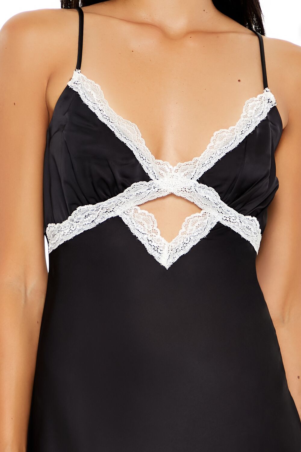  Forever 21 Lace-Trim Maxi Slip Dress - black-multi - Bonton