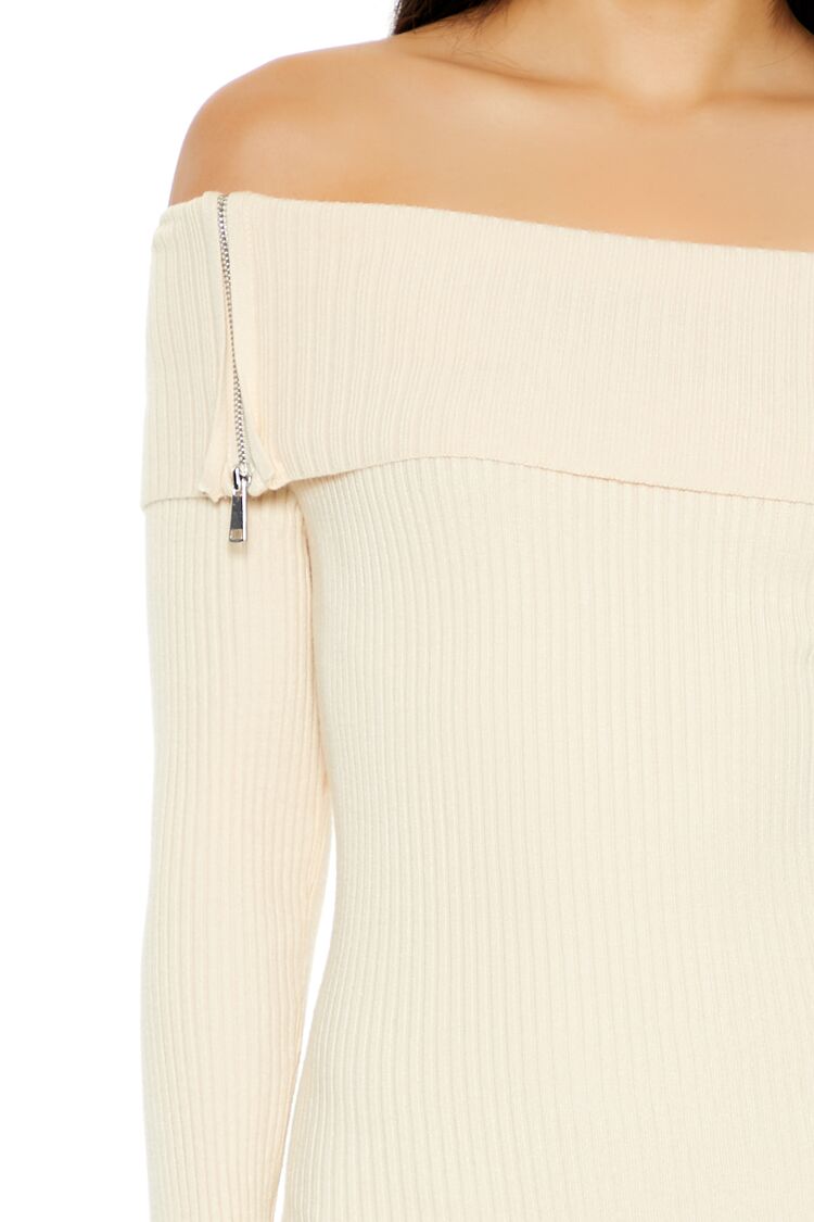  Forever 21 Off-the-Shoulder Mini Sweater Dress - cream - Bonton