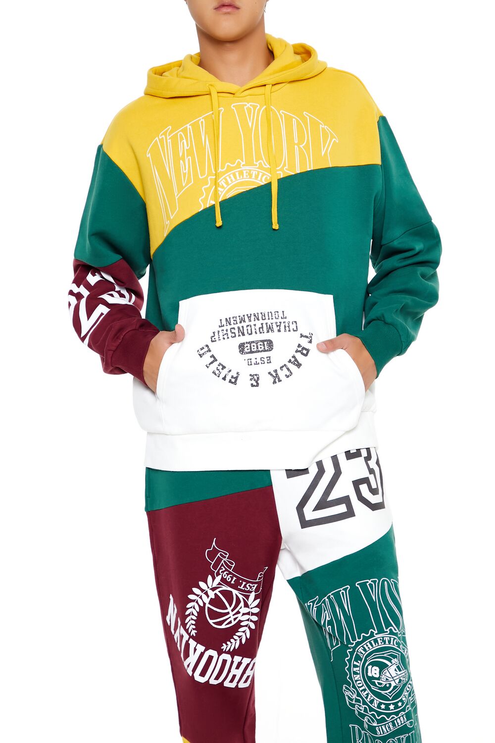  Forever 21 Colorblock New York Hoodie - green multi - Bonton