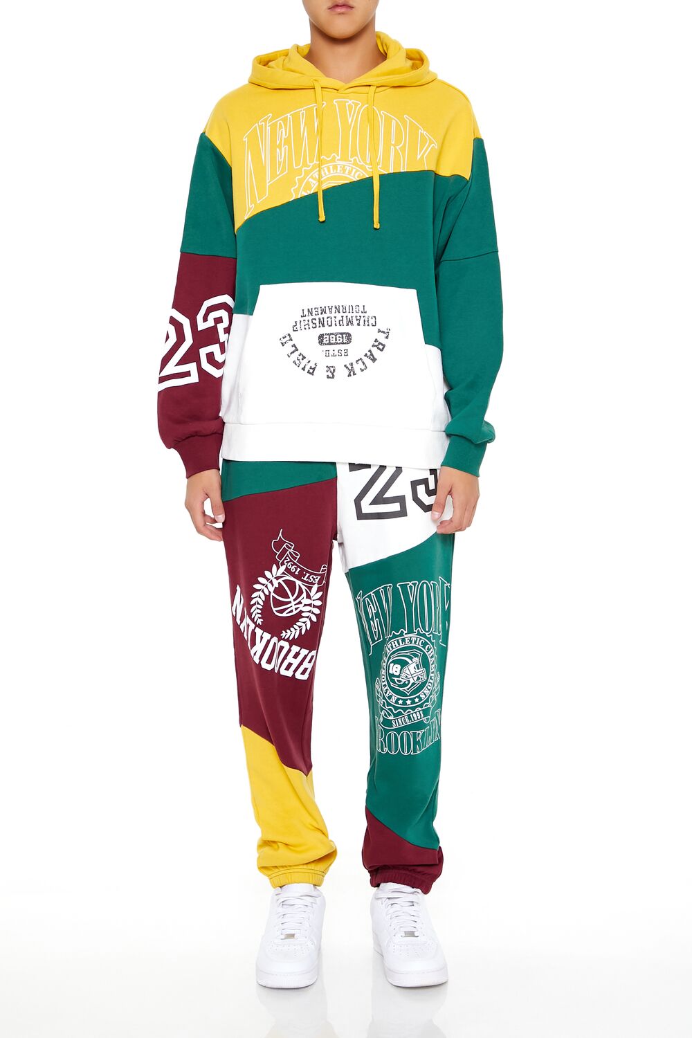  Forever 21 Colorblock New York Hoodie - green multi - Bonton