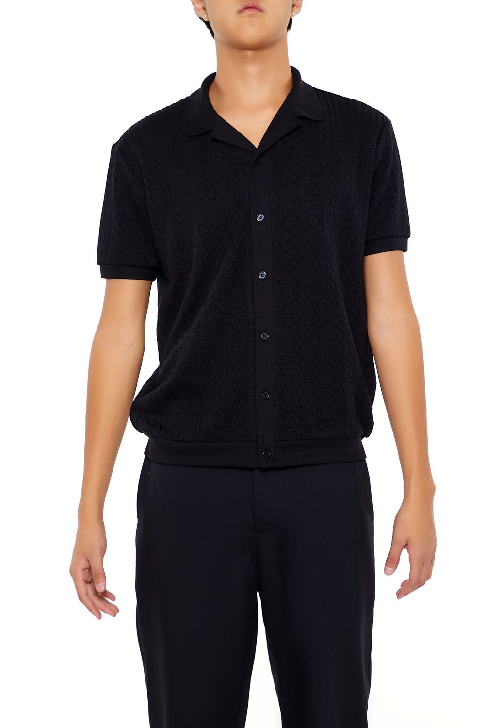  Forever 21 Cable Sweater-Knit Shirt - black - Bonton