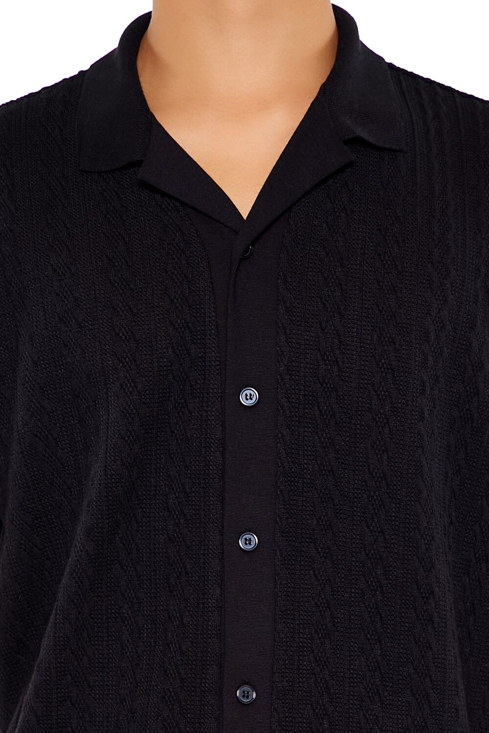  Forever 21 Cable Sweater-Knit Shirt - black - Bonton