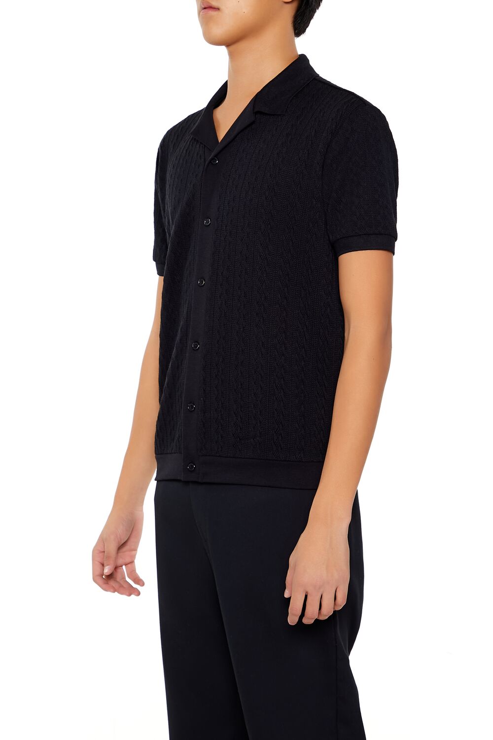  Forever 21 Cable Sweater-Knit Shirt - black - Bonton