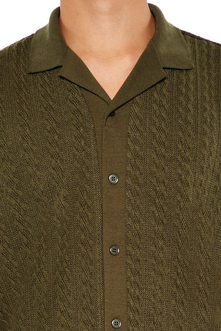 Cable Sweater-Knit Shirt