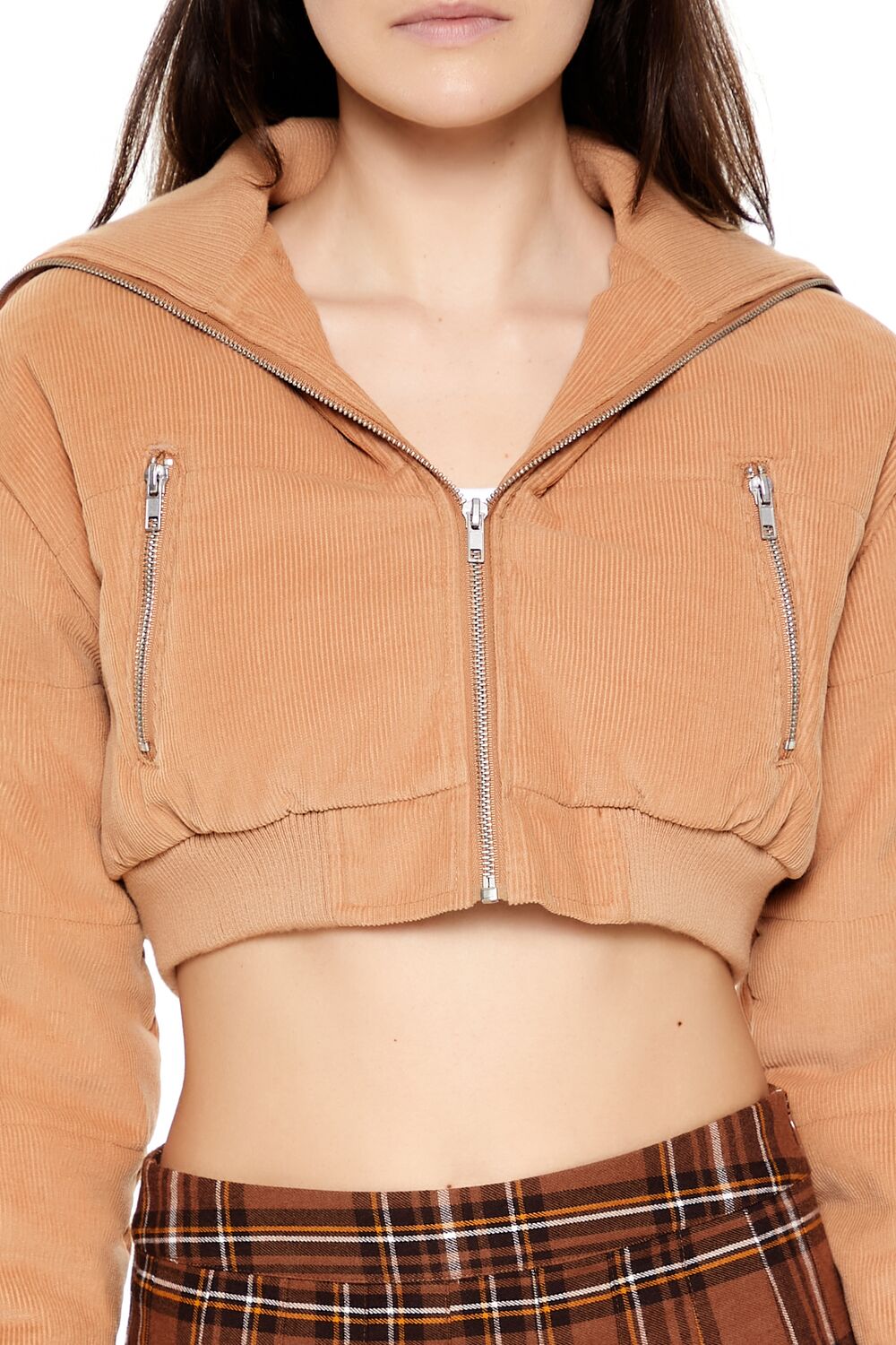  Forever 21 Cropped Corduroy Puffer Jacket - camel - Bonton