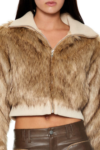 Cropped Faux Fur Bomber Jacket