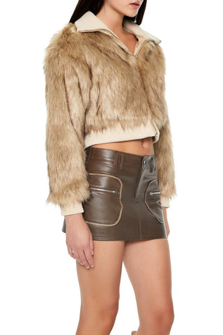Cropped Faux Fur Bomber Jacket