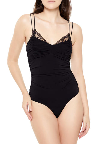 Lace-Trim Ruched Bodysuit
