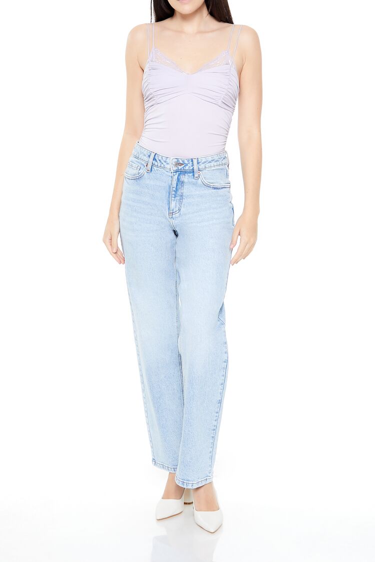  Forever 21 Lace-Trim Ruched Bodysuit - wisteria - Bonton