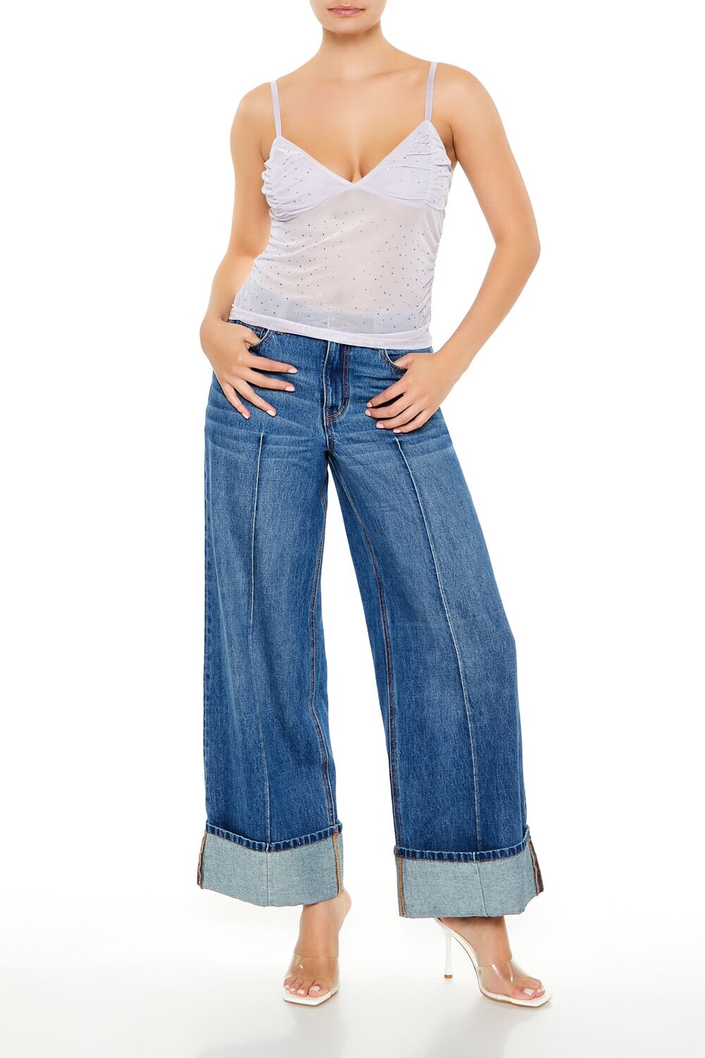  Forever 21 Sheer Mesh Rhinestone Cami - black - Bonton