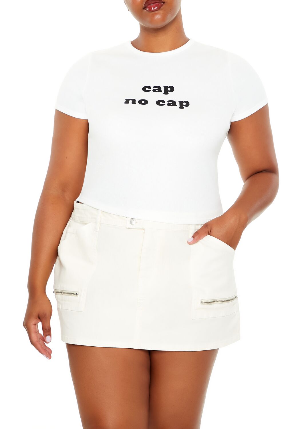  Forever 21 Plus Size Cap No Cap Baby Tee - white black - Bonton