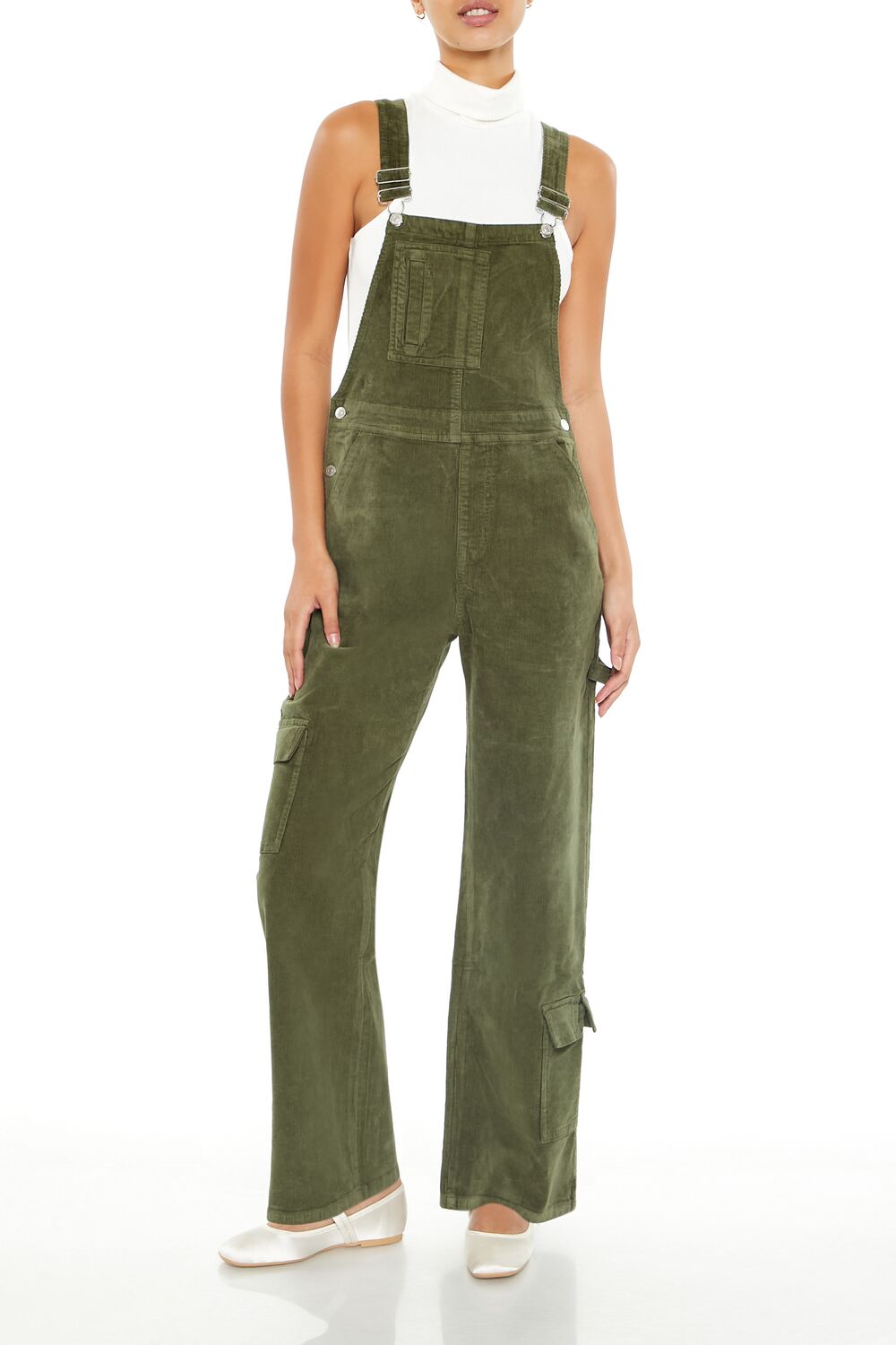  Forever 21 Corduroy Straight Cargo Overalls - cypress - Bonton