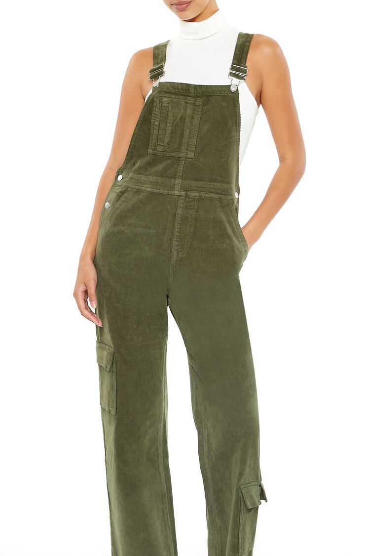  Forever 21 Corduroy Straight Cargo Overalls - cypress - Bonton