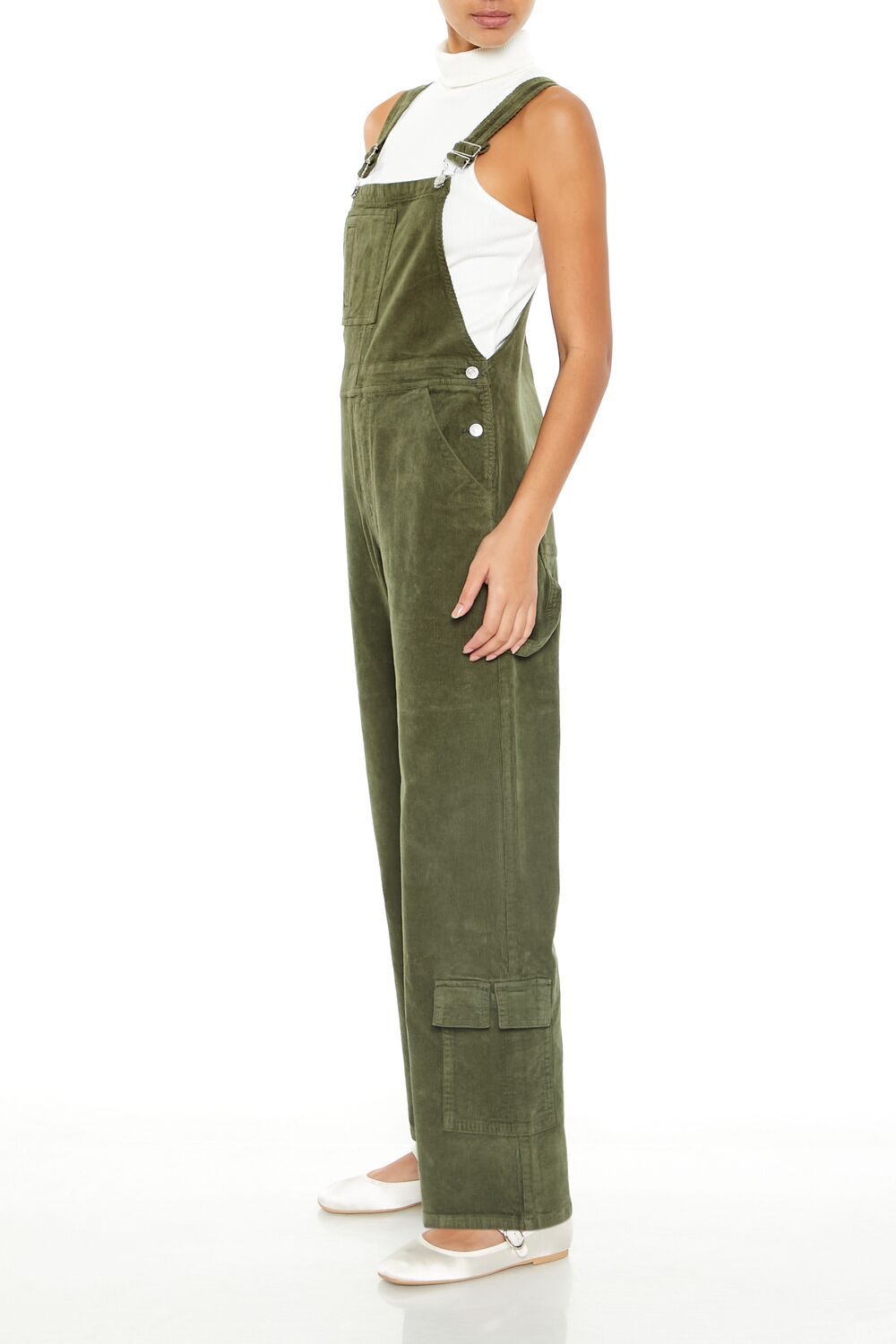  Forever 21 Corduroy Straight Cargo Overalls - cypress - Bonton