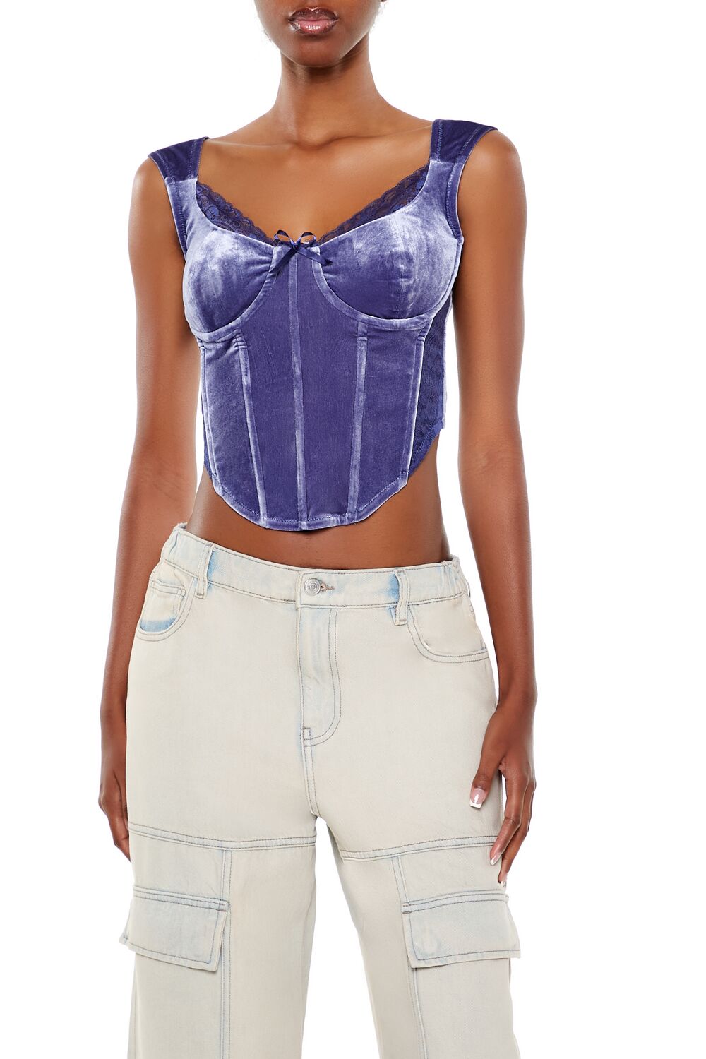  Forever 21 Velvet Bow Bustier Crop Top - camel - Bonton