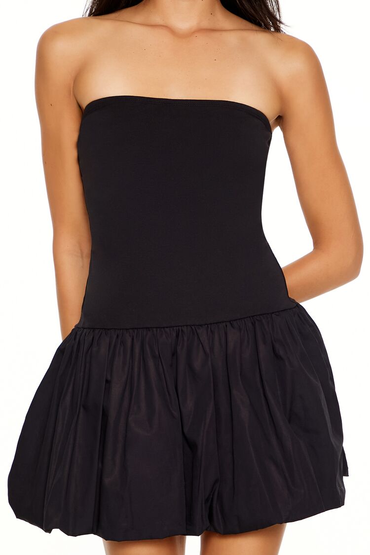  Forever 21 Strapless Bubble-Hem Mini Dress - black-swatch - Bonton