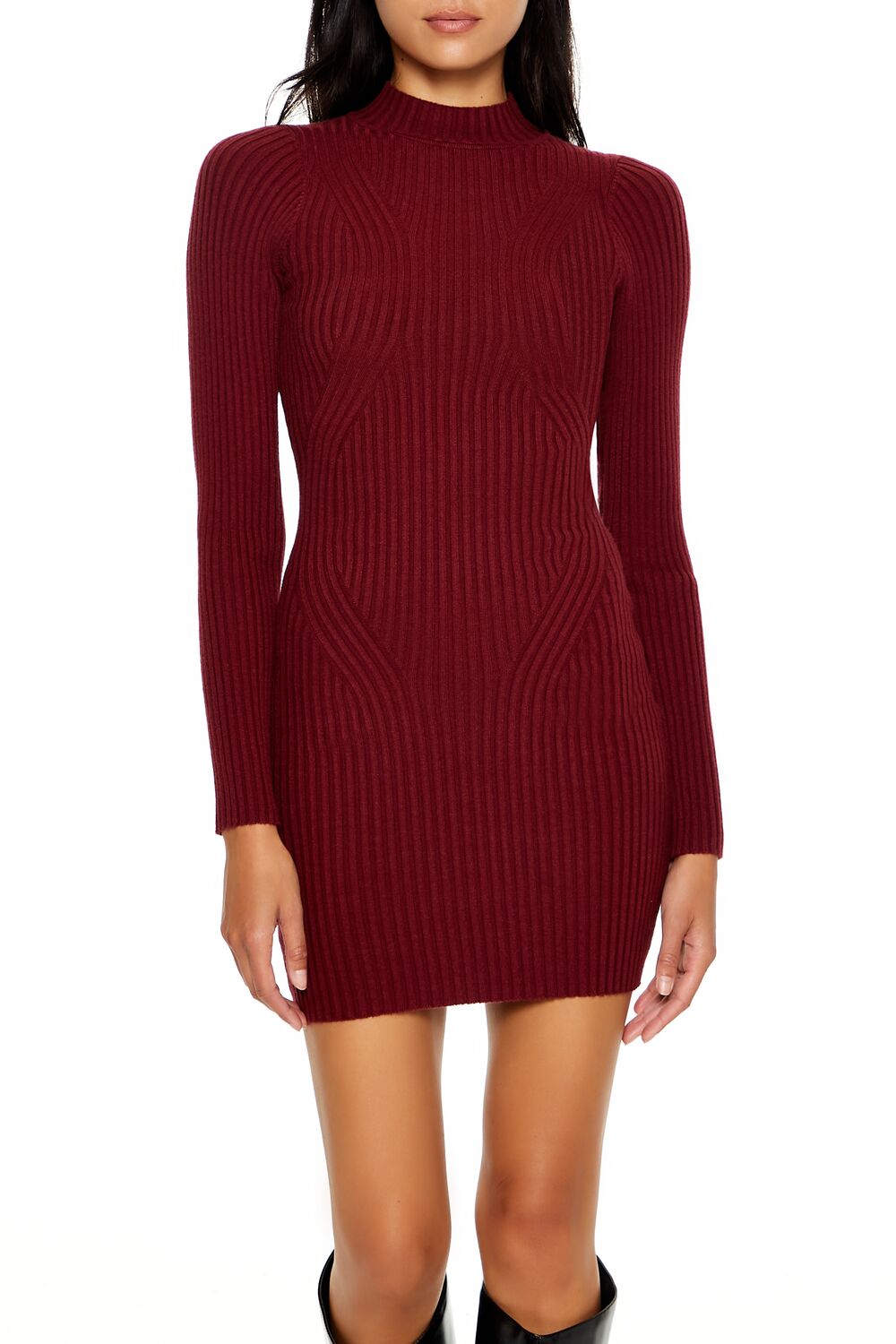  Forever 21 Bodycon Mini Sweater Dress - maroon-swatch - Bonton