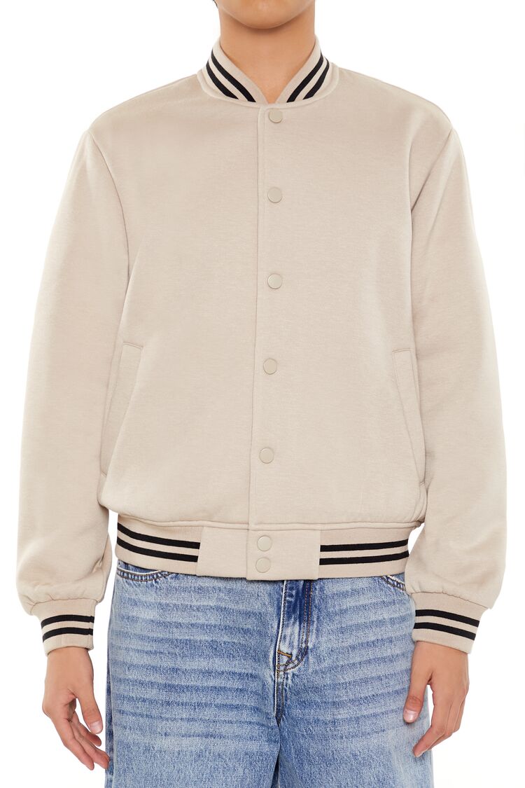  Forever 21 Varsity-Striped Bomber Jacket - taupe - Bonton