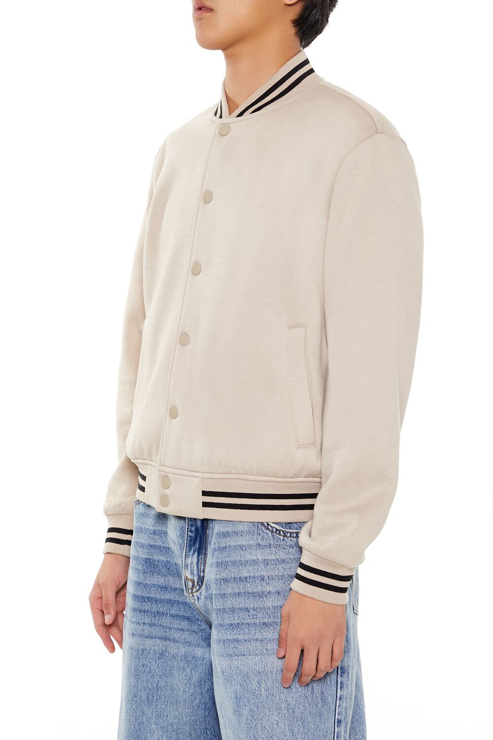  Forever 21 Varsity-Striped Bomber Jacket - taupe - Bonton