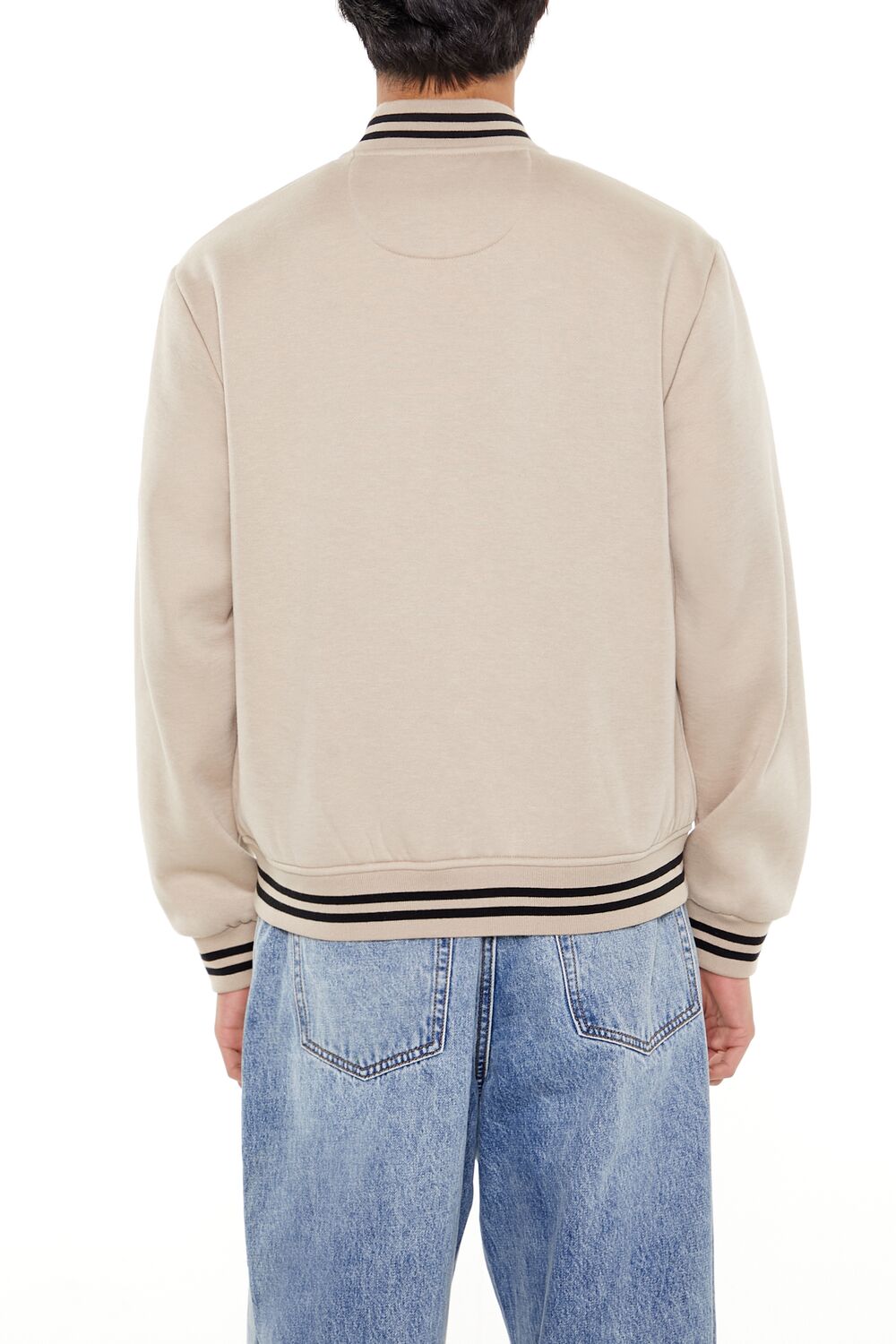  Forever 21 Varsity-Striped Bomber Jacket - taupe - Bonton