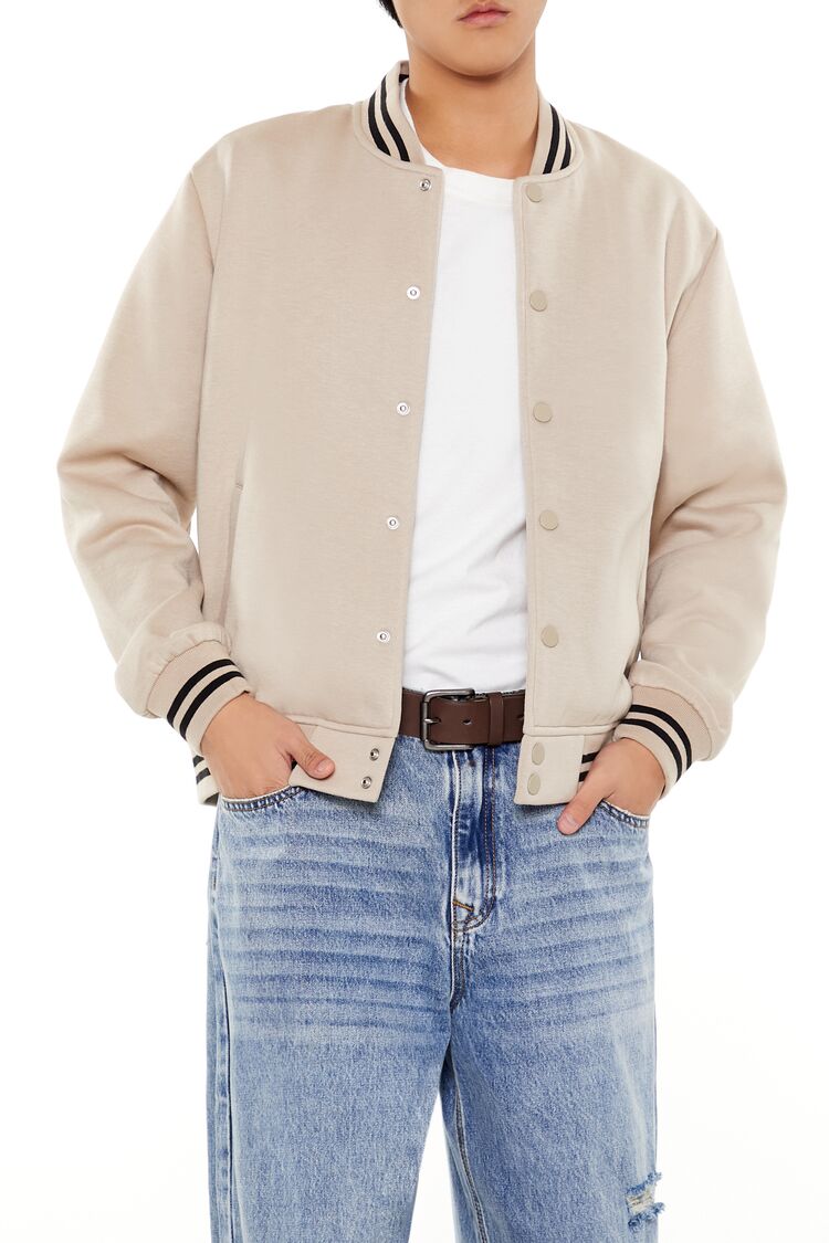  Forever 21 Varsity-Striped Bomber Jacket - taupe - Bonton