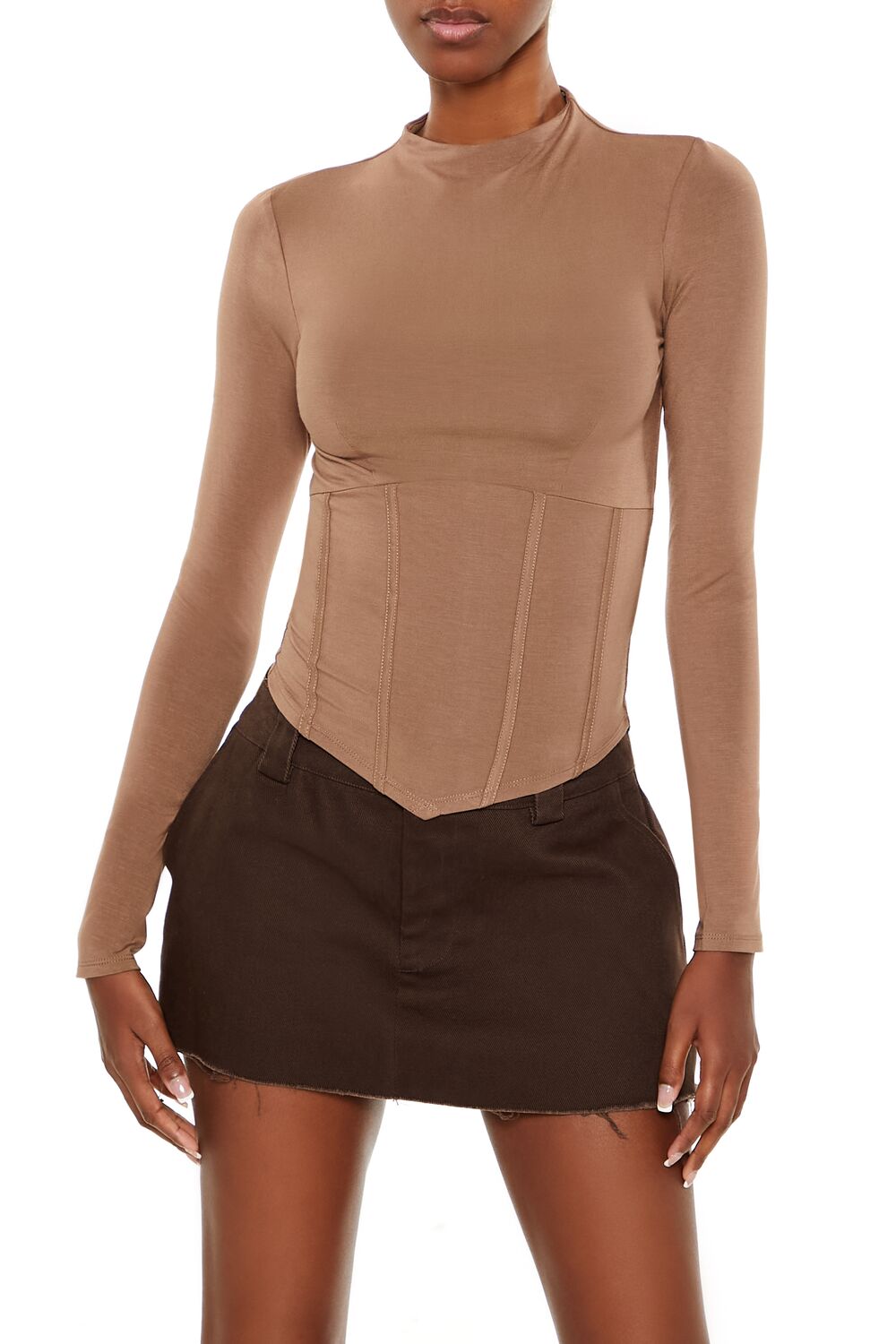  Forever 21 Corset High-Neck Top - beige - Bonton