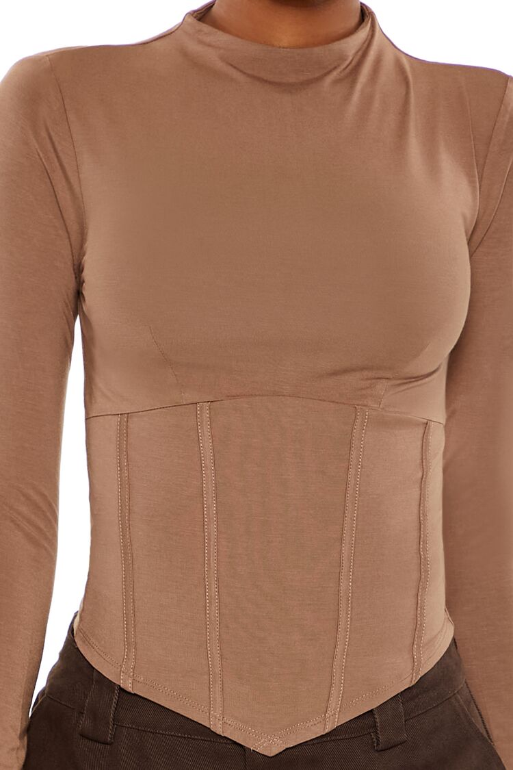  Forever 21 Corset High-Neck Top - beige - Bonton