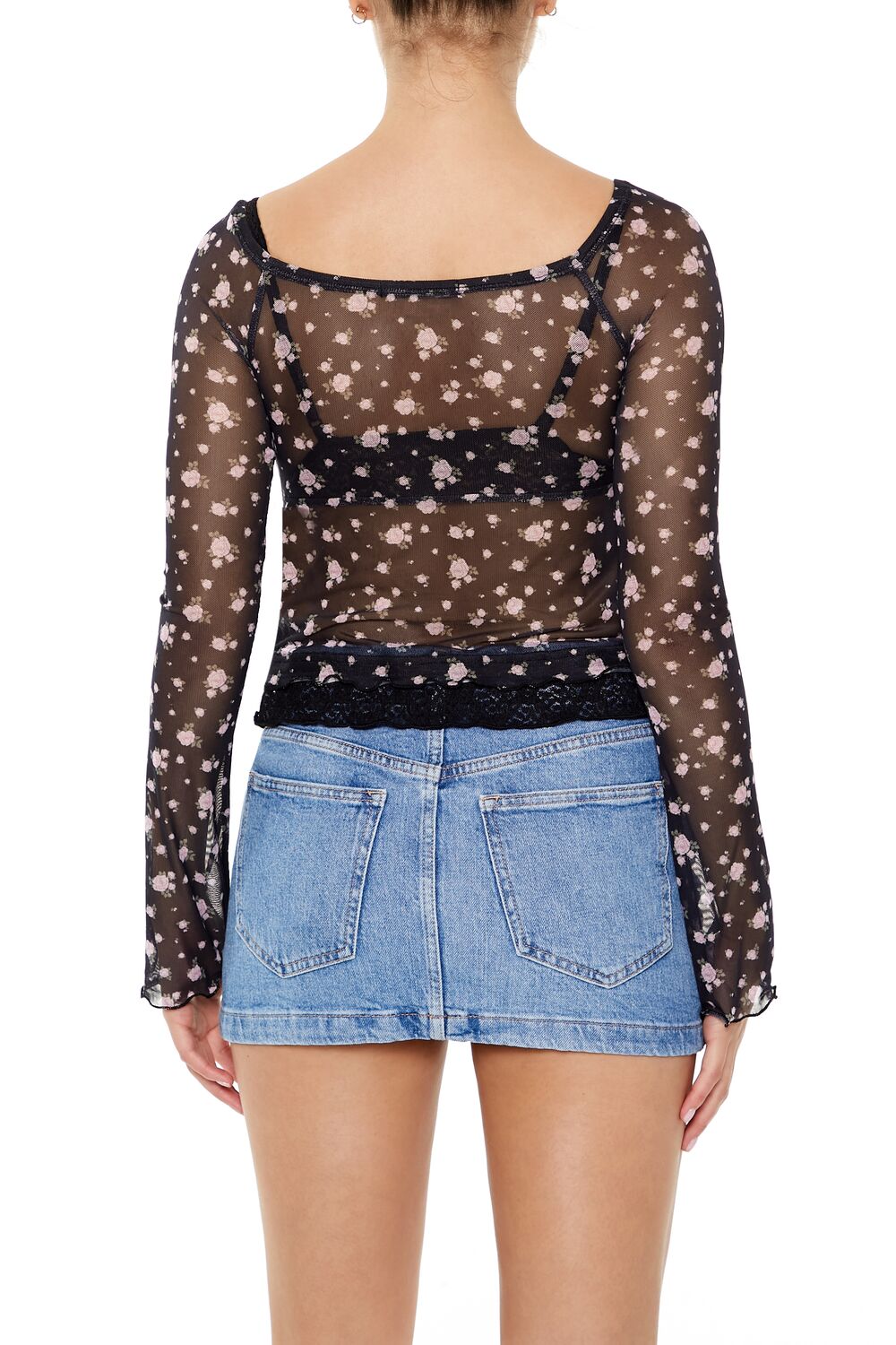  Forever 21 Sheer Mesh Rose Print Top - black multi - Bonton