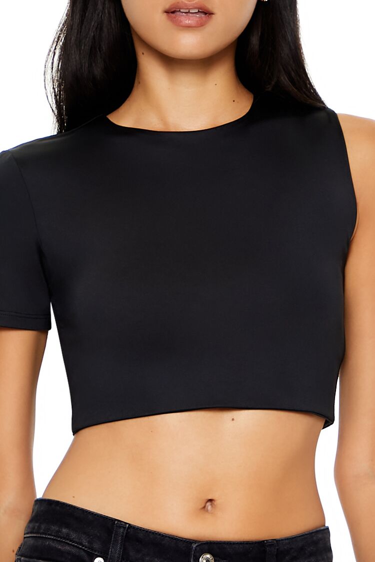  Forever 21 Contour Sculpt Asymmetrical Cropped Tee - black - Bonton