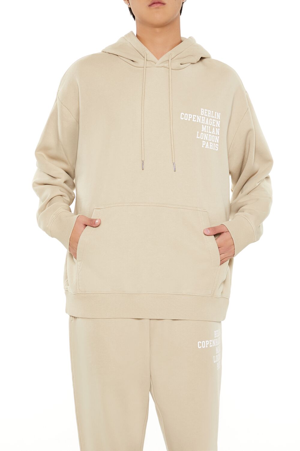  Forever 21 European City Names Hoodie - taupe multi - Bonton