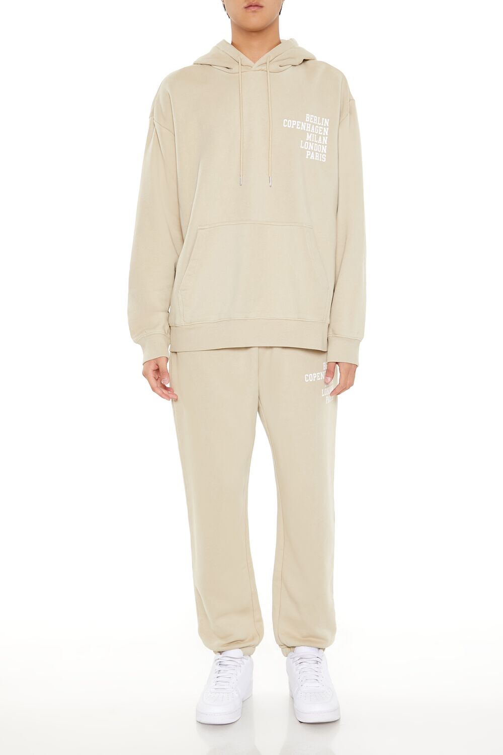 Forever 21 European City Names Hoodie - taupe multi - Bonton