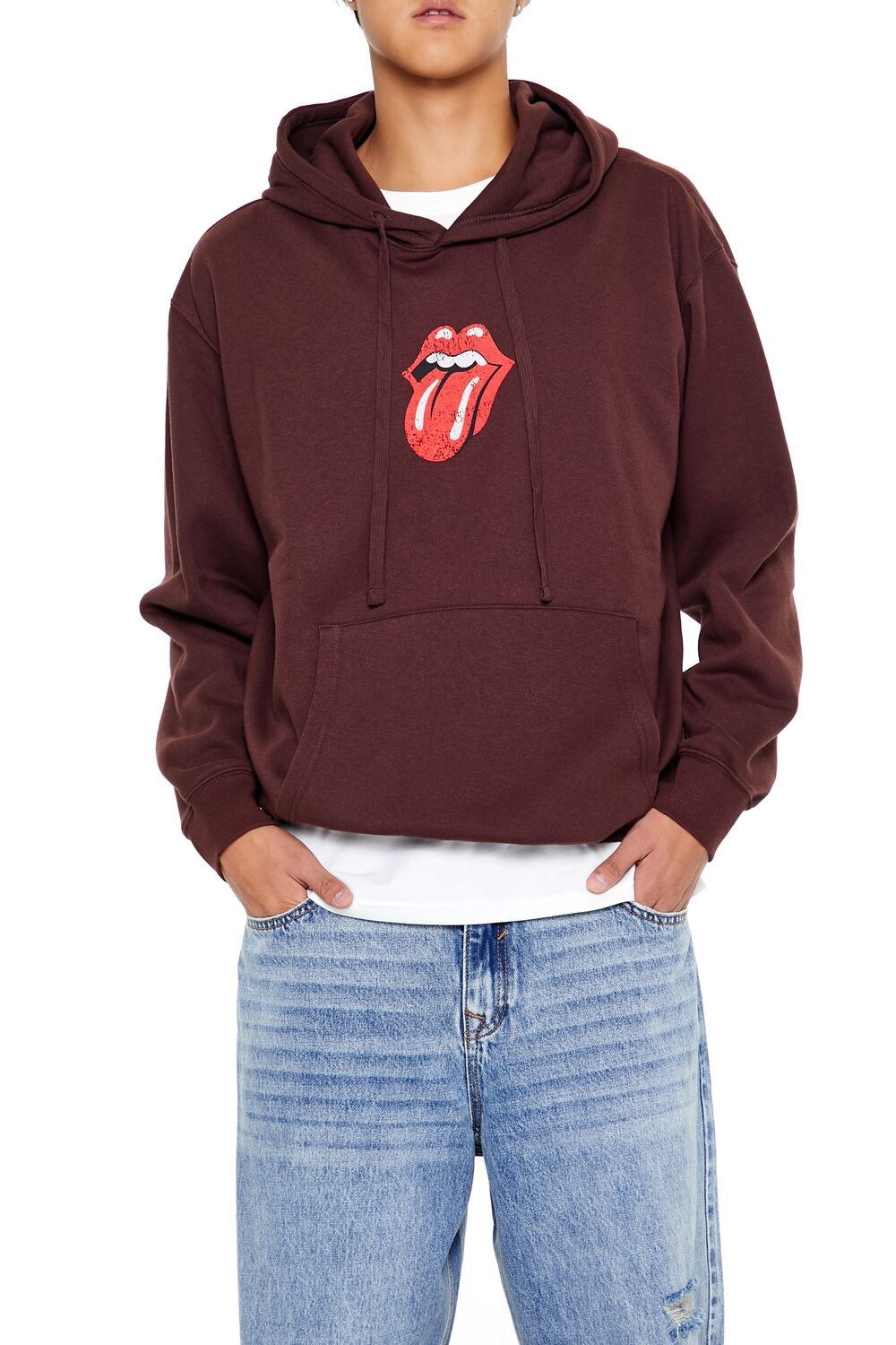  Forever 21 Rolling Stones Graphic Hoodie - dark cocoa multi - Bonton