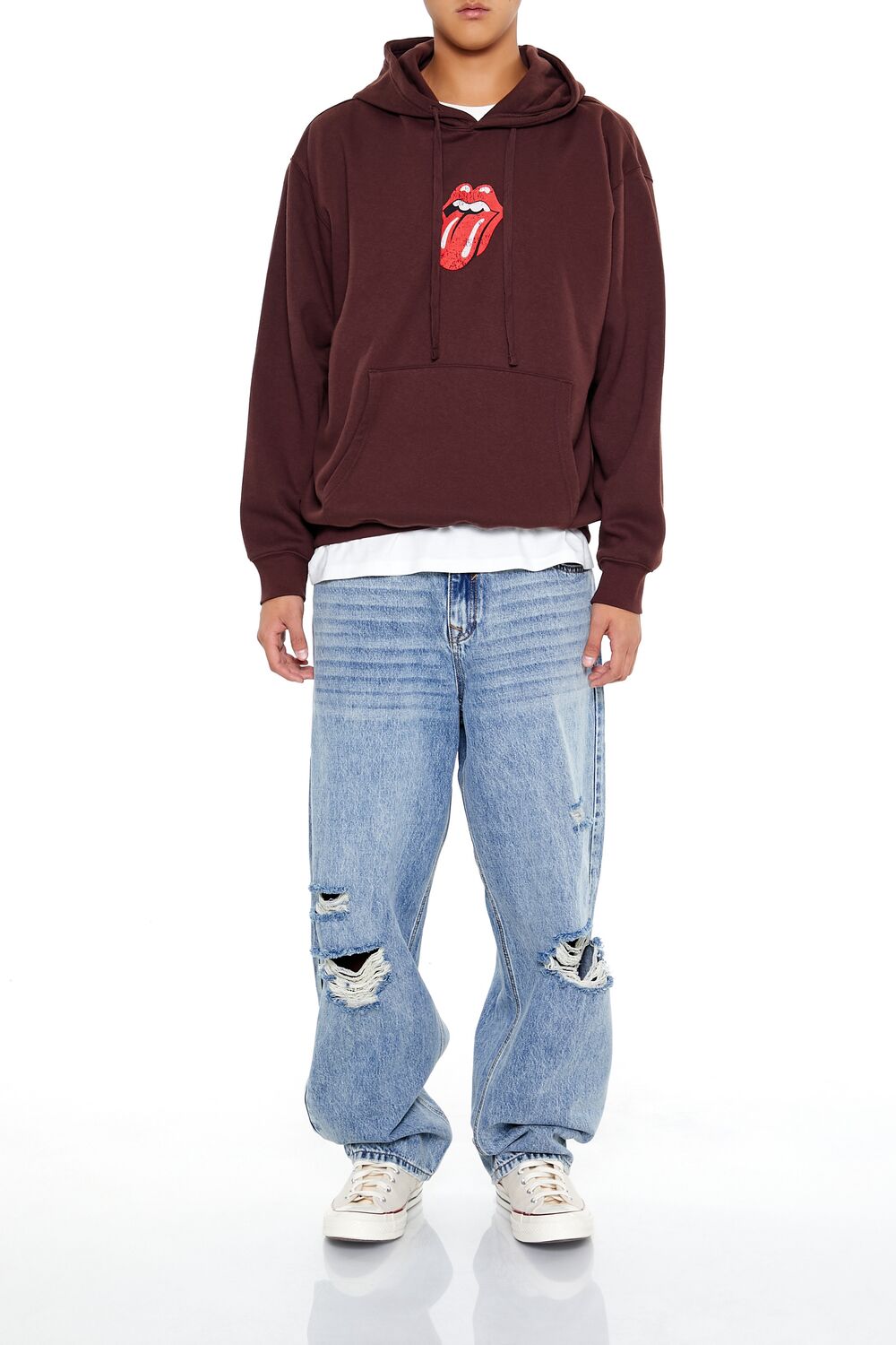  Forever 21 Rolling Stones Graphic Hoodie - dark cocoa multi - Bonton