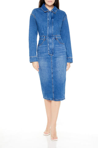 Denim Button-Front Midi Dress