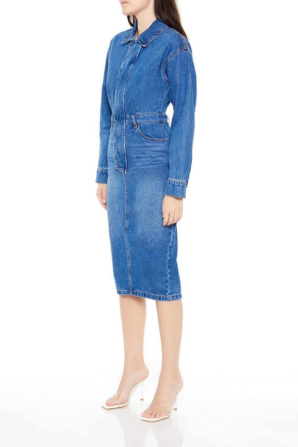  Forever 21 Denim Button-Front Midi Dress - medium-denim - Bonton