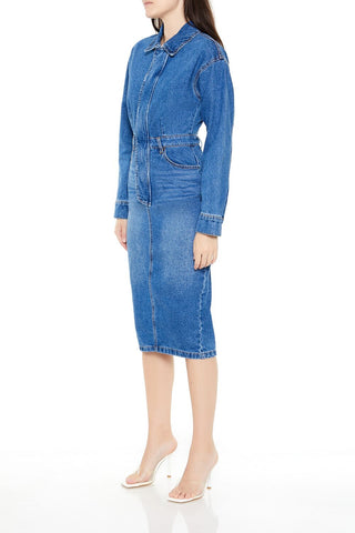 Denim Button-Front Midi Dress