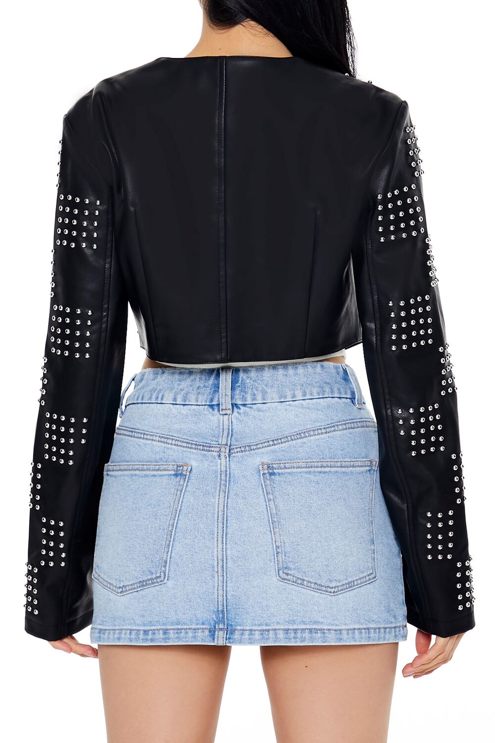  Forever 21 Studded Checkered Jacket - black-swatch - Bonton