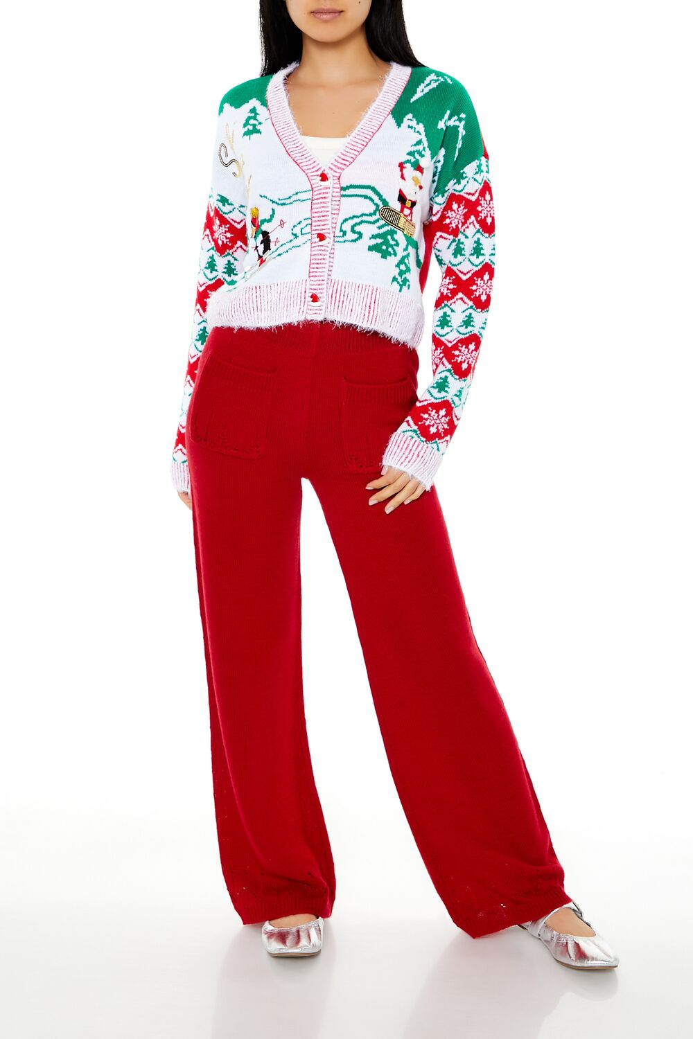  Forever 21 Snowboarding Santa Cardigan Sweater - red multi - Bonton