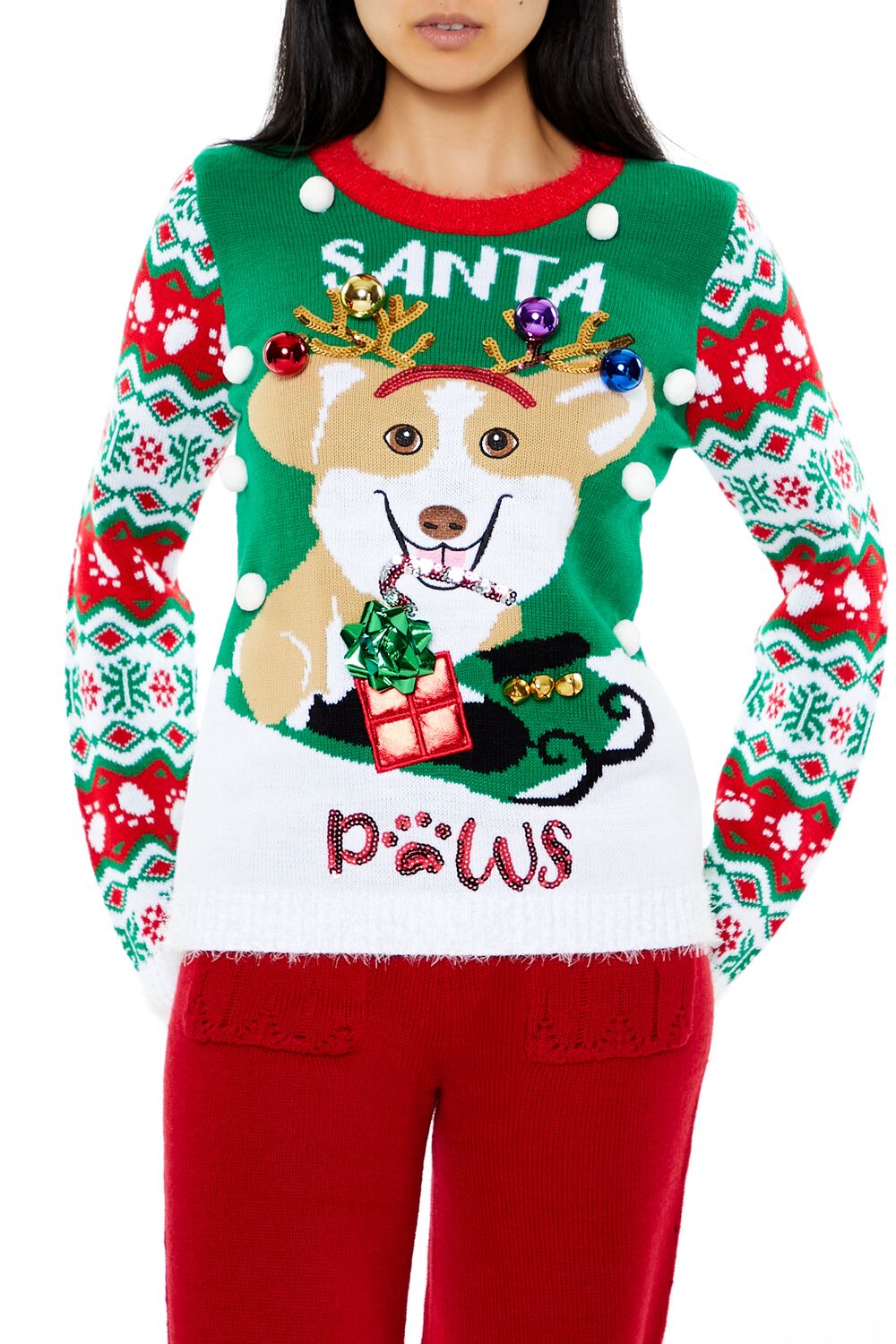  Forever 21 Santa Paws Fair Isle Sweater - green multi - Bonton