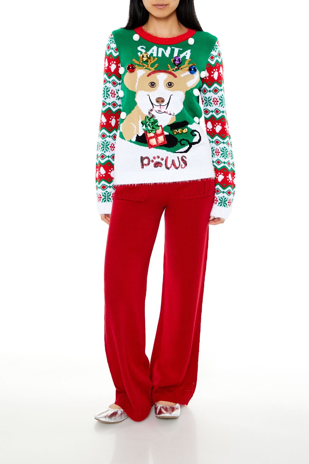  Forever 21 Santa Paws Fair Isle Sweater - green multi - Bonton