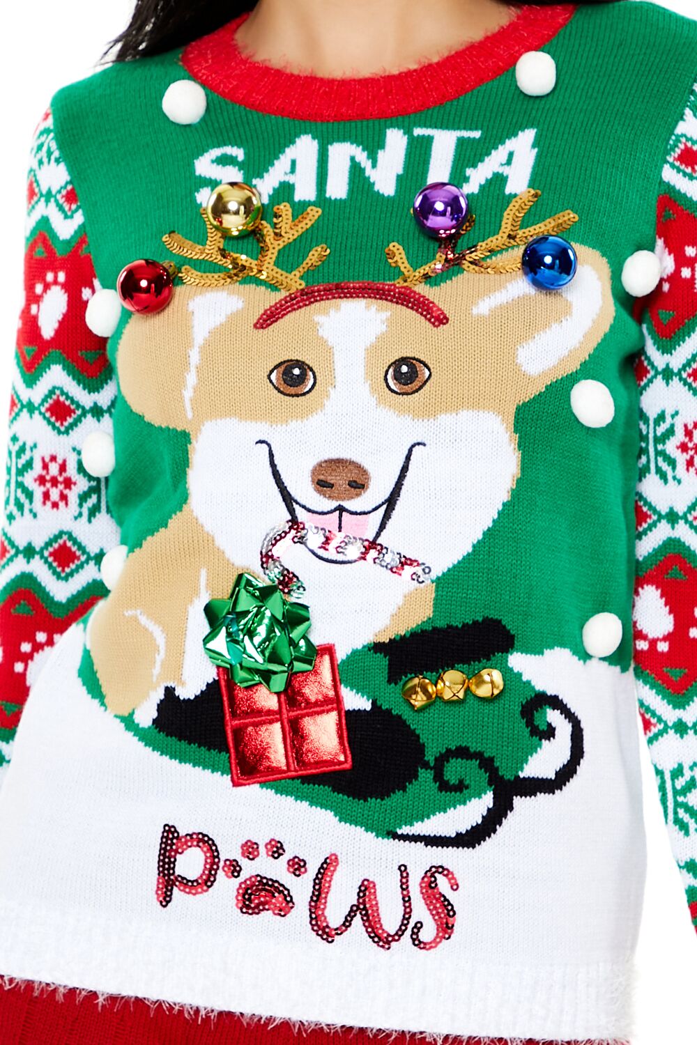  Forever 21 Santa Paws Fair Isle Sweater - green multi - Bonton