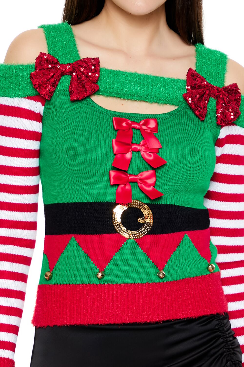  Forever 21 Elf Open-Shoulder Sweater - green multi - Bonton