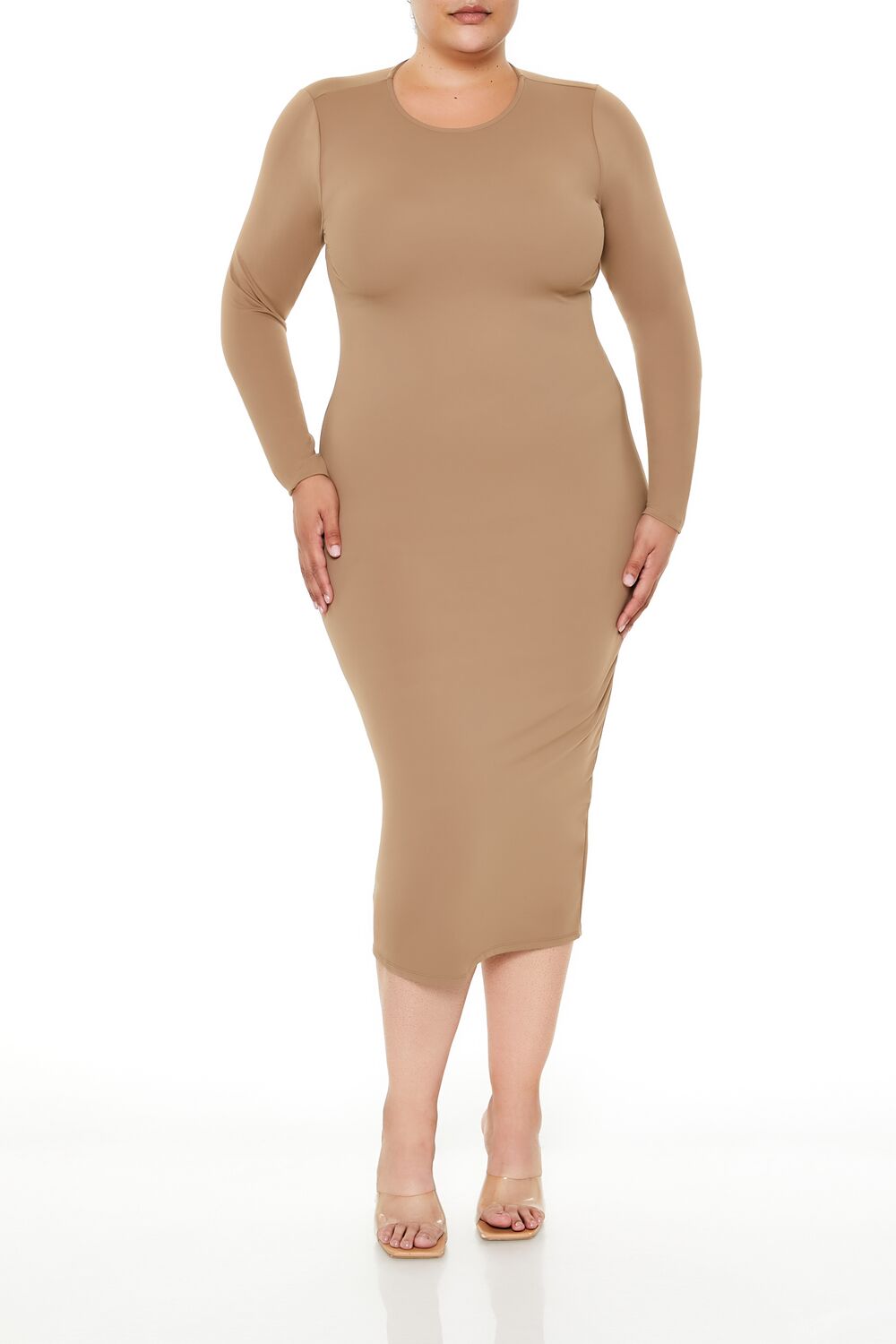  Forever 21 Plus Size Contour Sculpt Midi Dress - cappuccino-swatch - Bonton