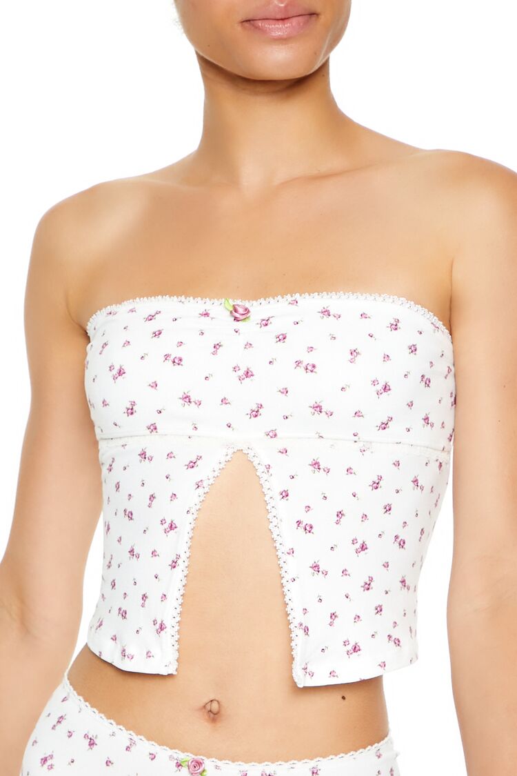 Forever 21 Seamless Floral Tube Top - white-multi - Bonton