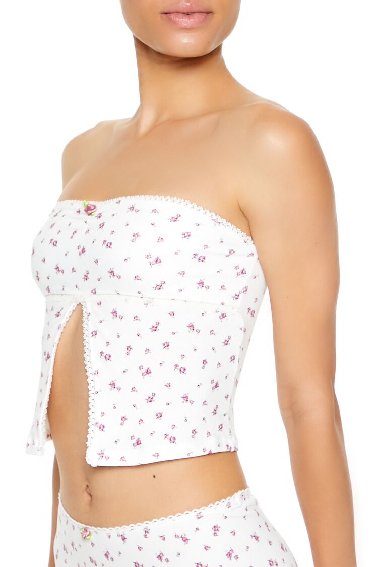  Forever 21 Seamless Floral Tube Top - white-multi - Bonton